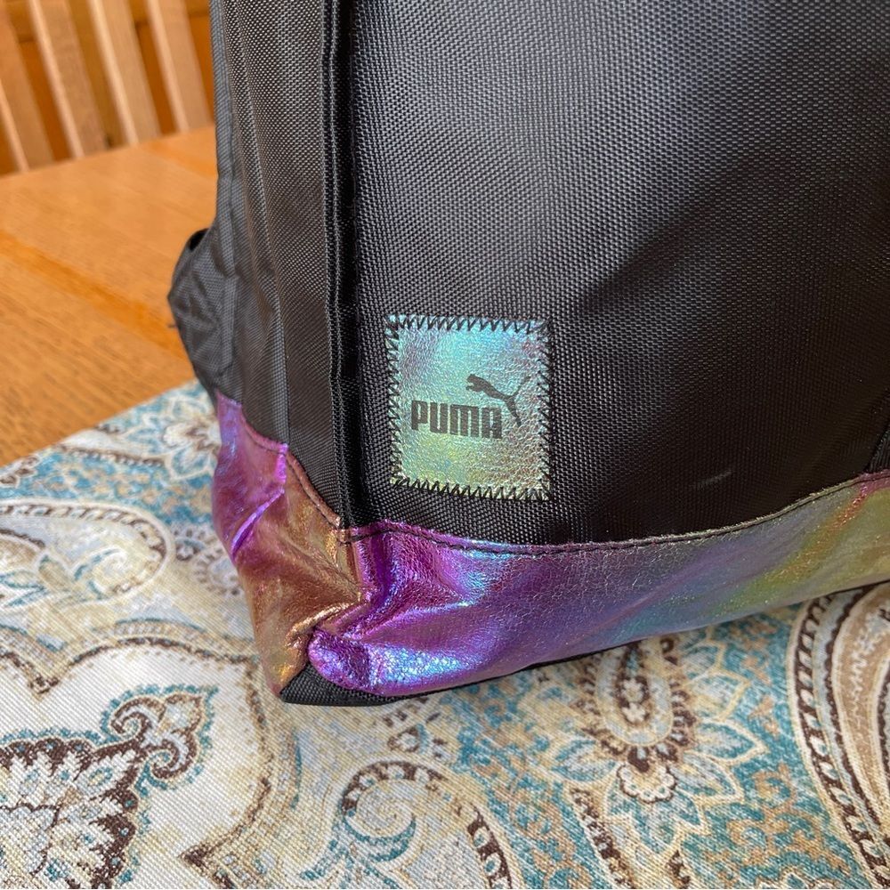 Puma Commuter Fold Backpack Top Close Black and Multicolor Rainbow Holographic - Picture 3 of 15